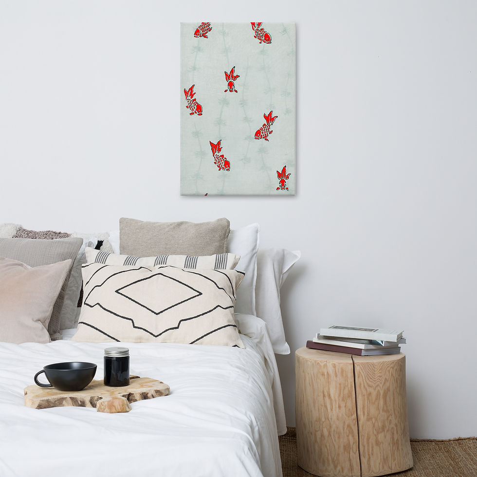 Thumbnail: Scattered Red Goldfish on Pale Aqua Water – Shin Bijutsukai Canvas Print