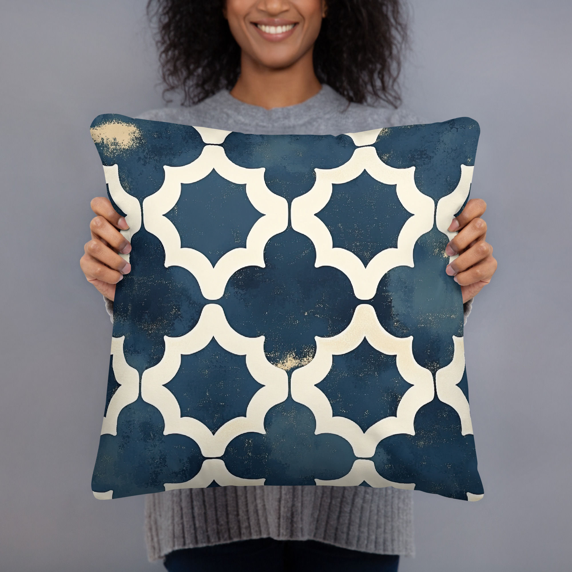 Blue Geometric Pattern Cushion For Living Room