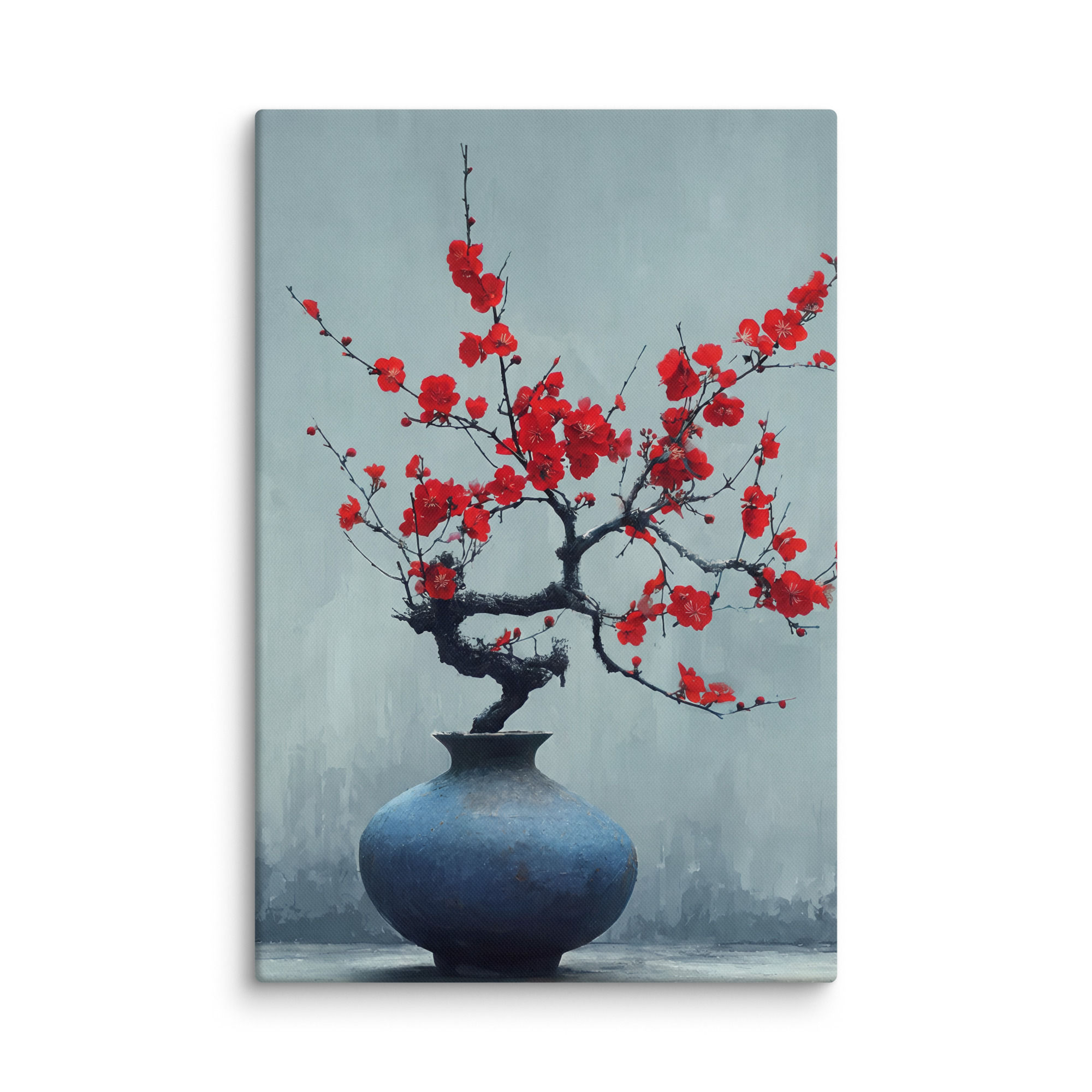 Red Blossom Bonsai Canvas – Asian-Inspired Floral Art