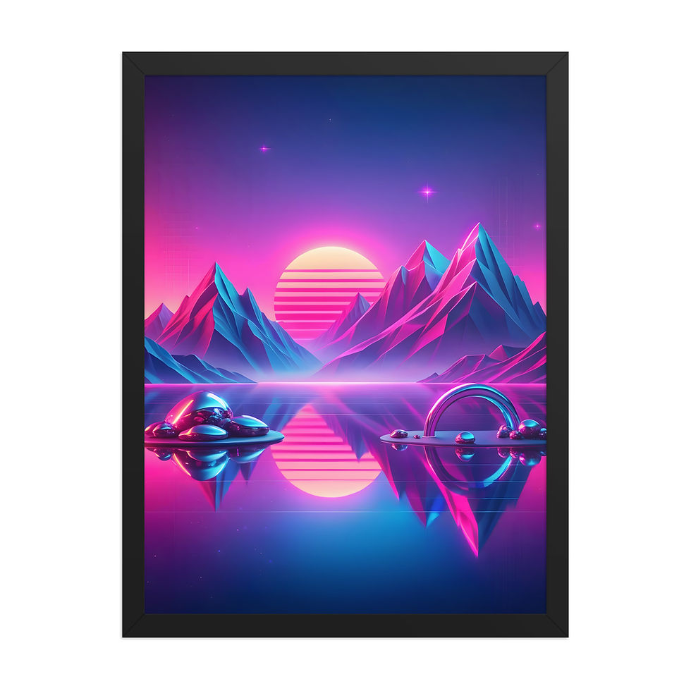 Thumbnail: Surreal Retro Neon Mountains Framed Art Print