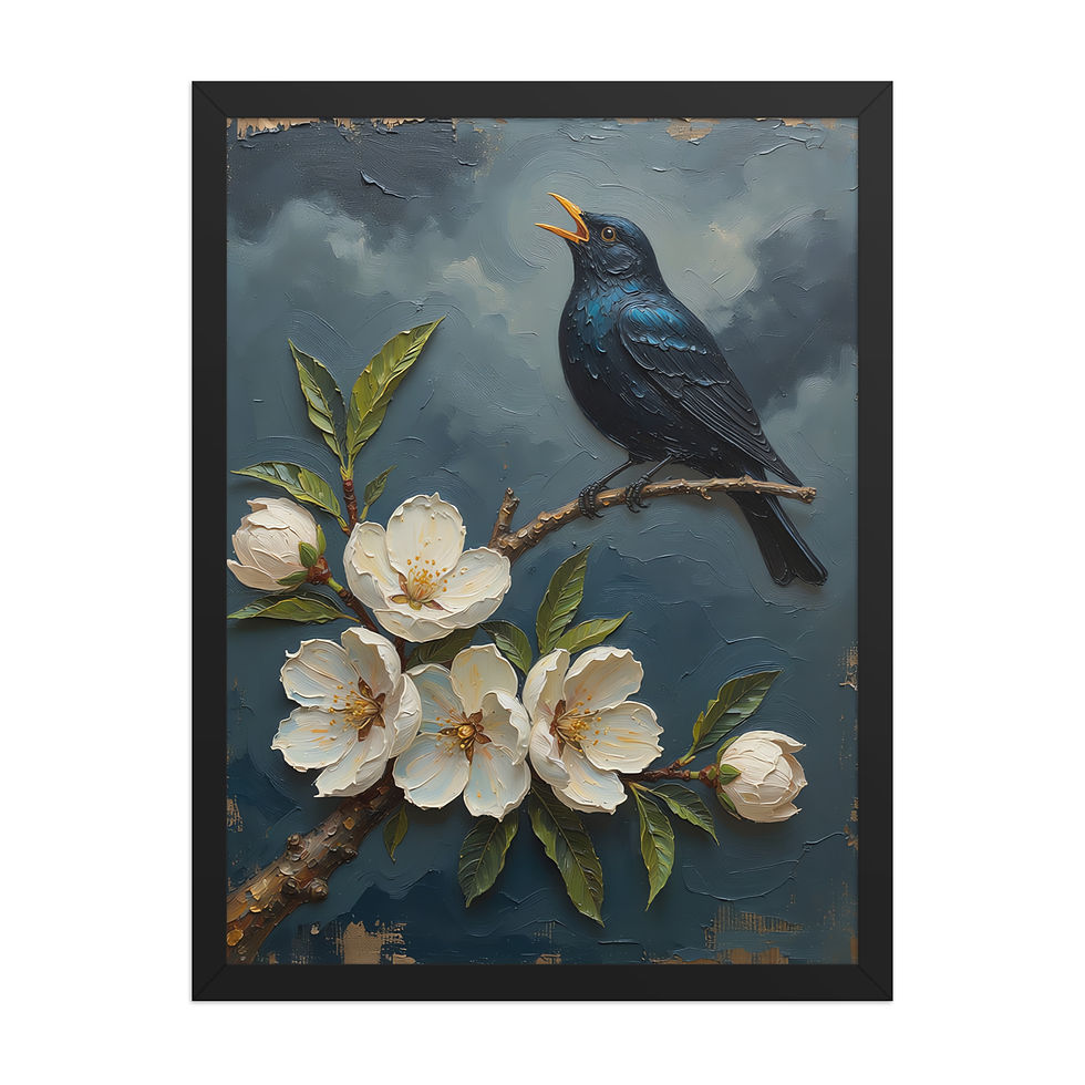 Thumbnail: Black Bird on Blossom Tree Art Print