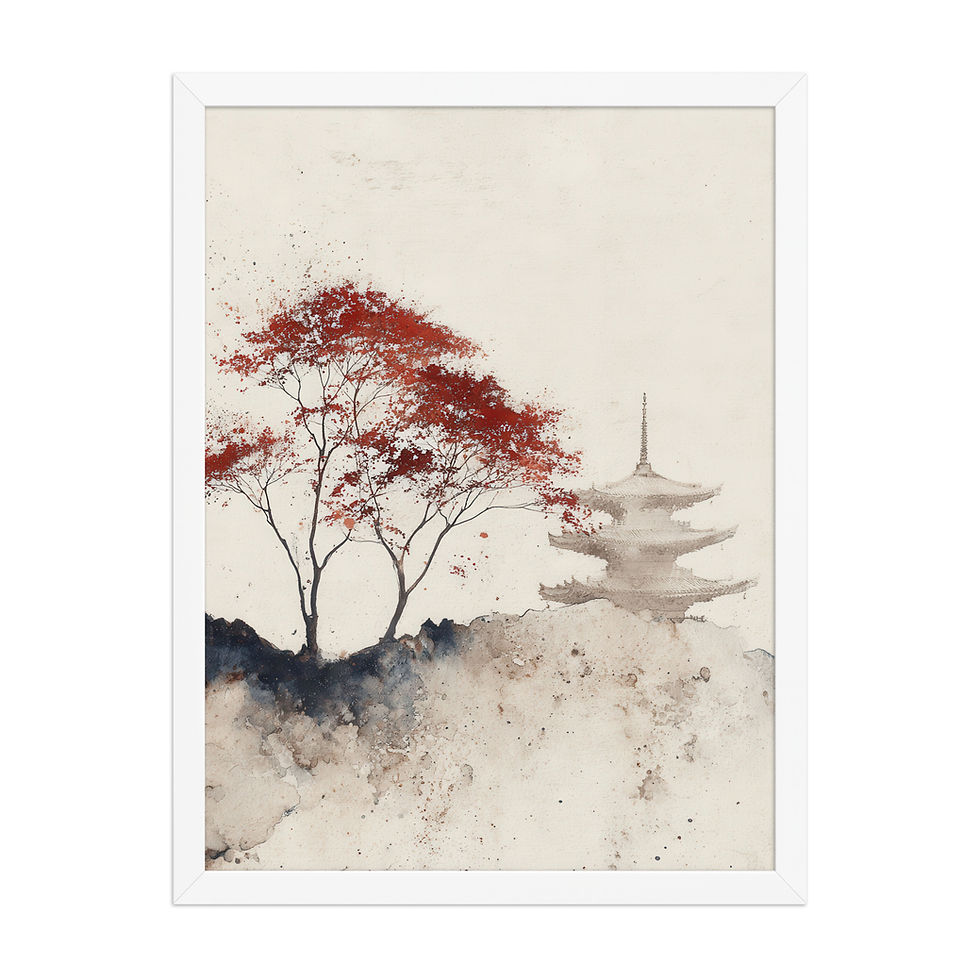Thumbnail: Japandi Japanese Temple with Cherry Blossoms in Red Sumi-e Inspired