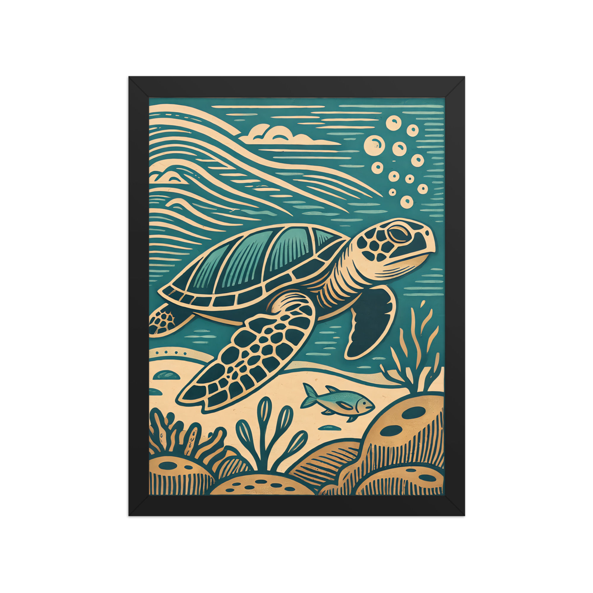 Linocut Sea Turtle Art Print