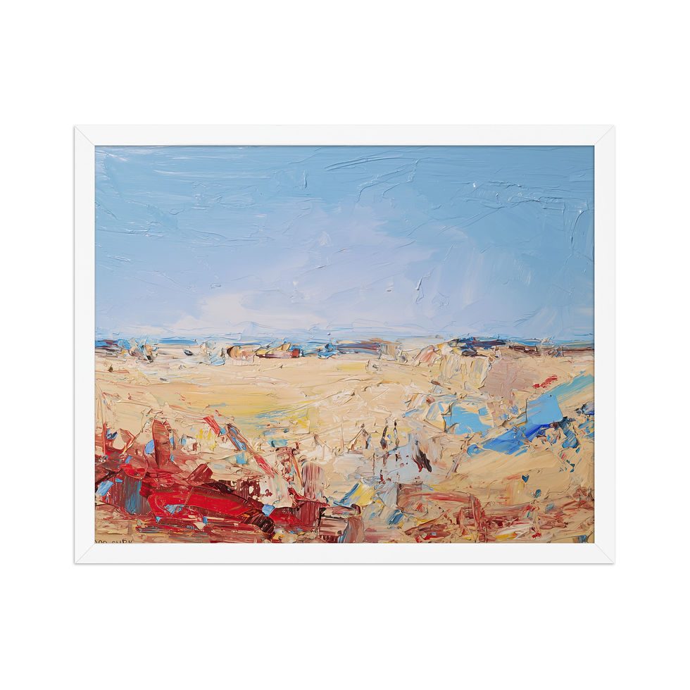 Thumbnail: Sunlit Coastal Beach Abstract Painting Print | Framed Seaside Wall Art
