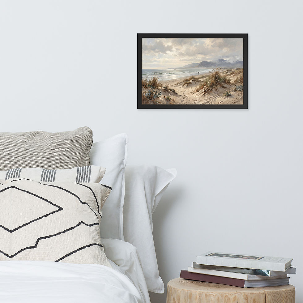 Thumbnail: Tranquil Coastal Landscape with Dunes and Sailboat