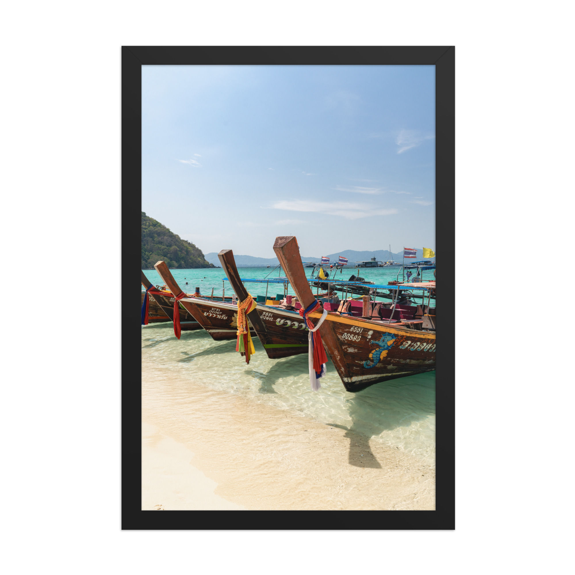 Thai Long Boats Framed Beach Photography Wall Art