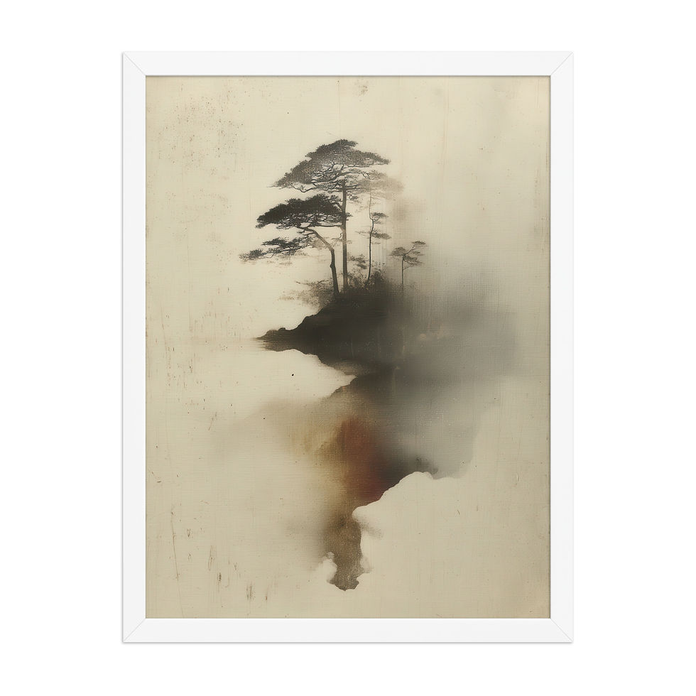 Thumbnail: Japandi Bonsai Tree Silhouette Ink Spill Sumi-e Inspired