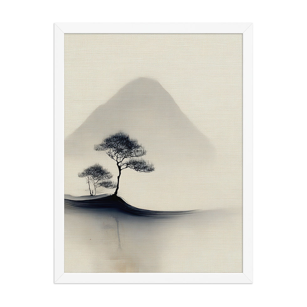 Thumbnail: Japandi Silhouette of Tree and Mountain  in Sumi-e Inspired Ink Wash Print