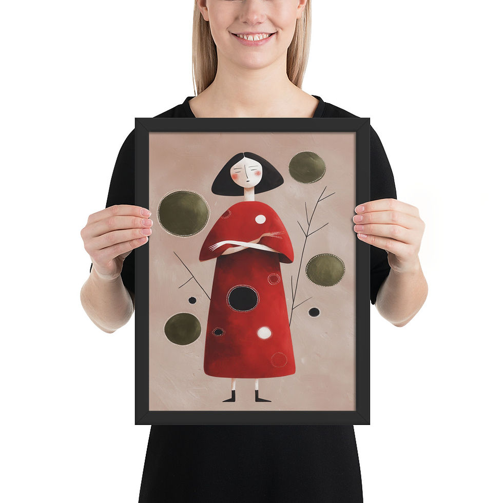 Thumbnail: Framed red girl Gouache Art for Home