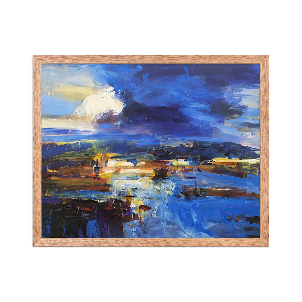 Thumbnail: Moody Cobalt Nightscape Abstract Print | Framed Expressive Canvas Art