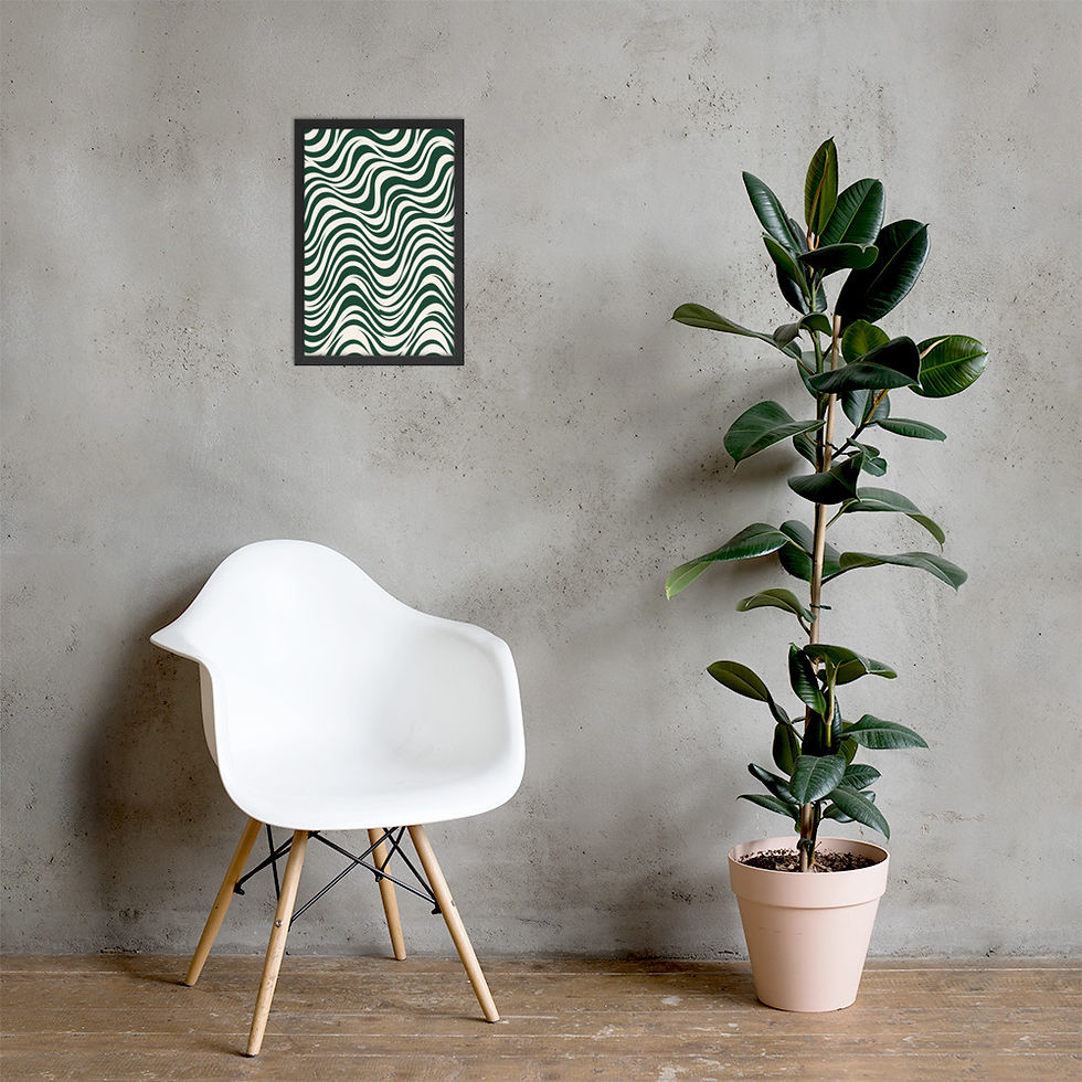 Thumbnail: Abstract Green Waves Framed Unique Contemporary Mega Print