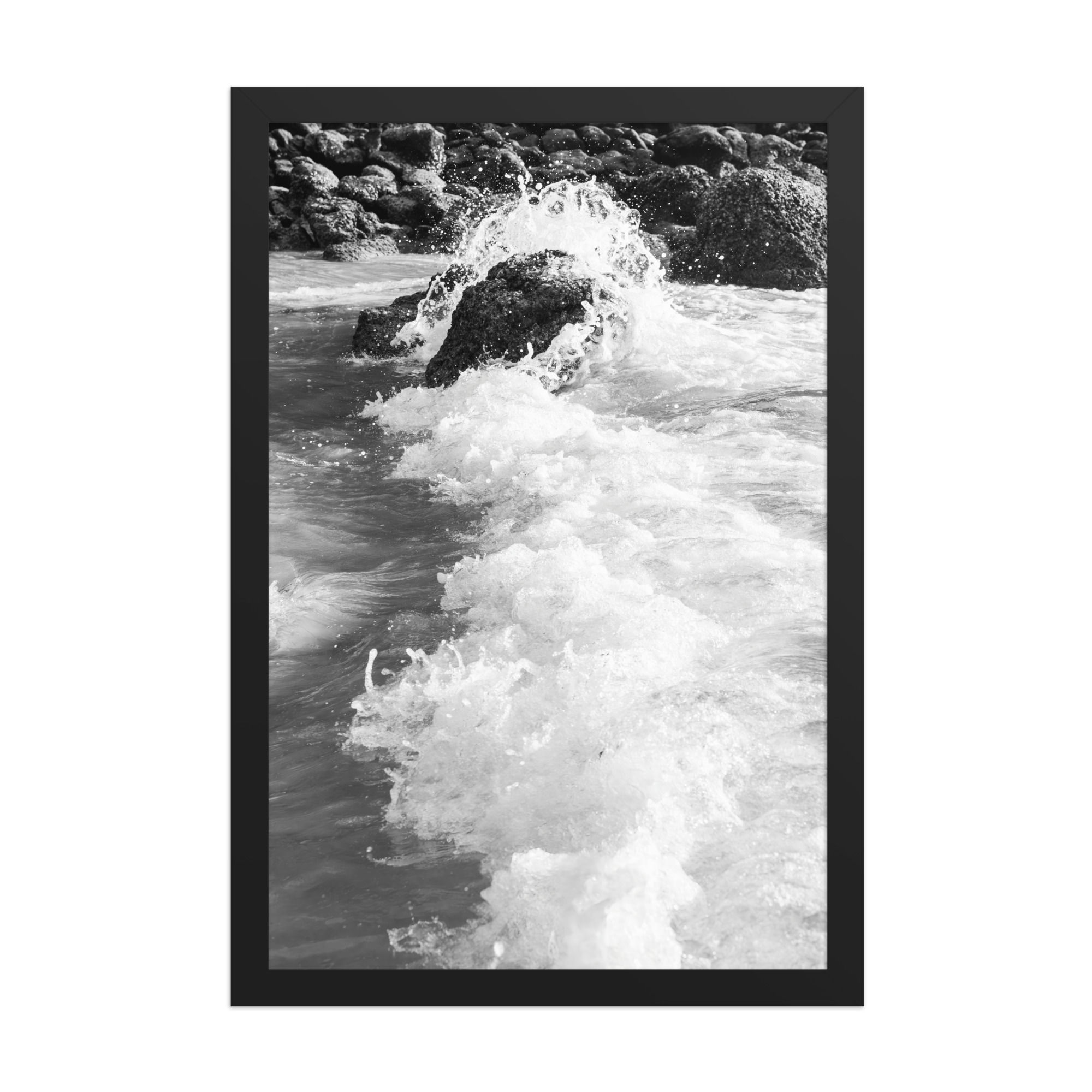 Crashing Wave Over Rocks in Black and White – Luster Photography Print