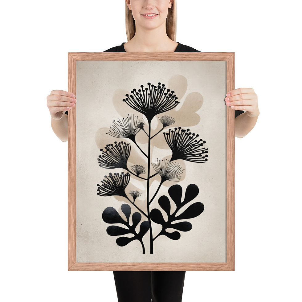 Thumbnail: Floral Black & Beige Abstract Wall Art Print 