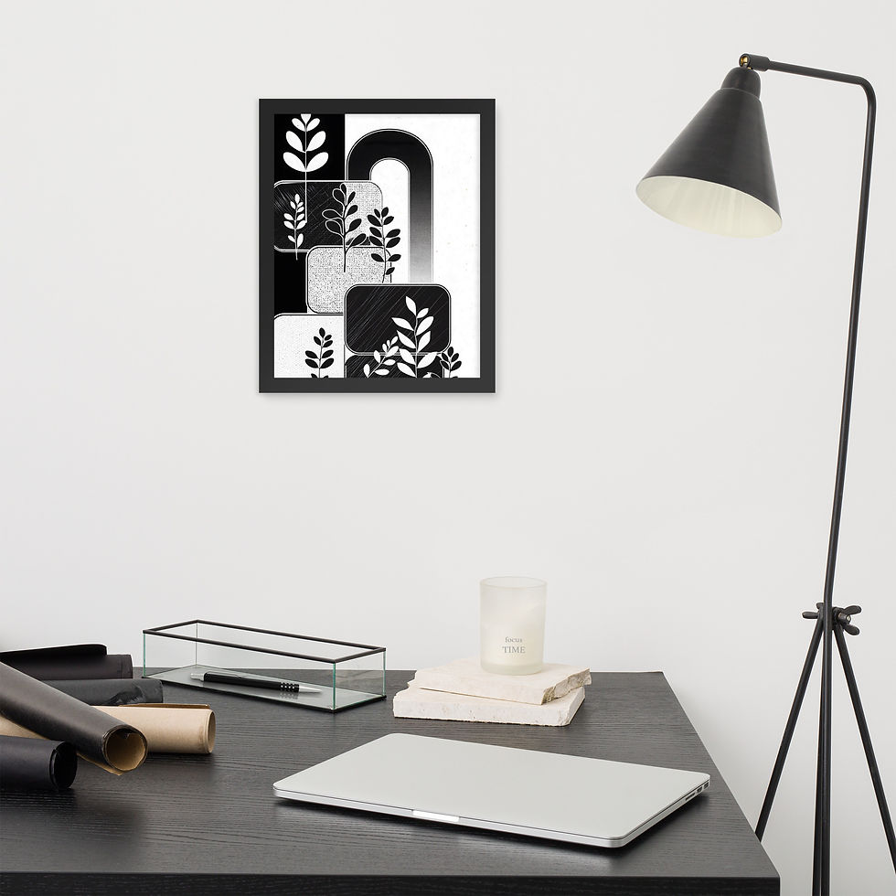 Thumbnail: Interwoven Black and White Plants and Shapes Abstract Wall Art
