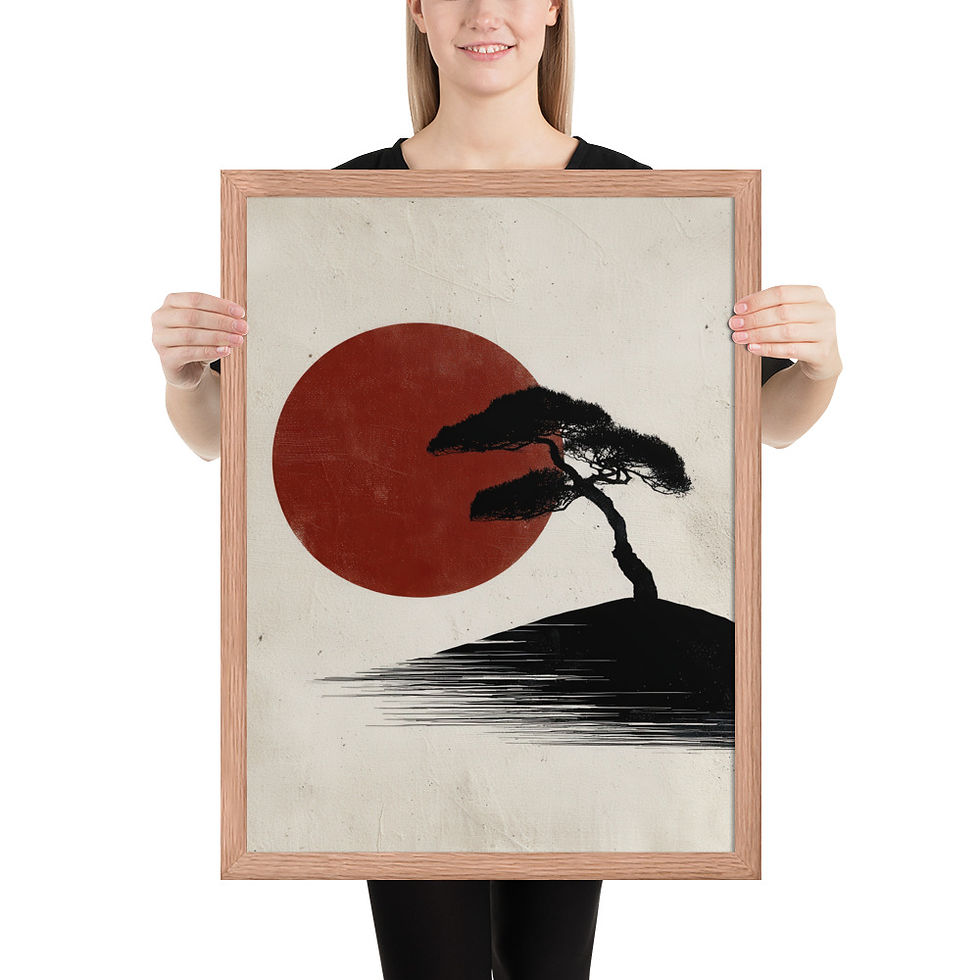 Thumbnail: Japandi Bonsai Tree Silhouette with Red Sun Sumi-e Inspired