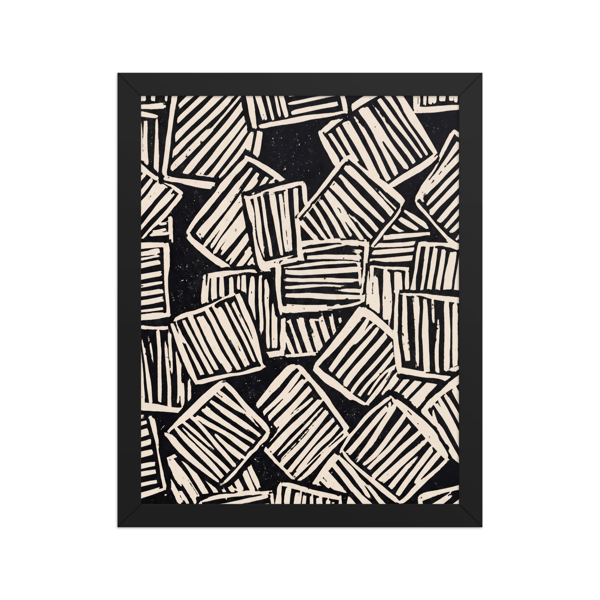 Abstract Black and White Geometric Framed Art: Bold Modern Wall Decor Print