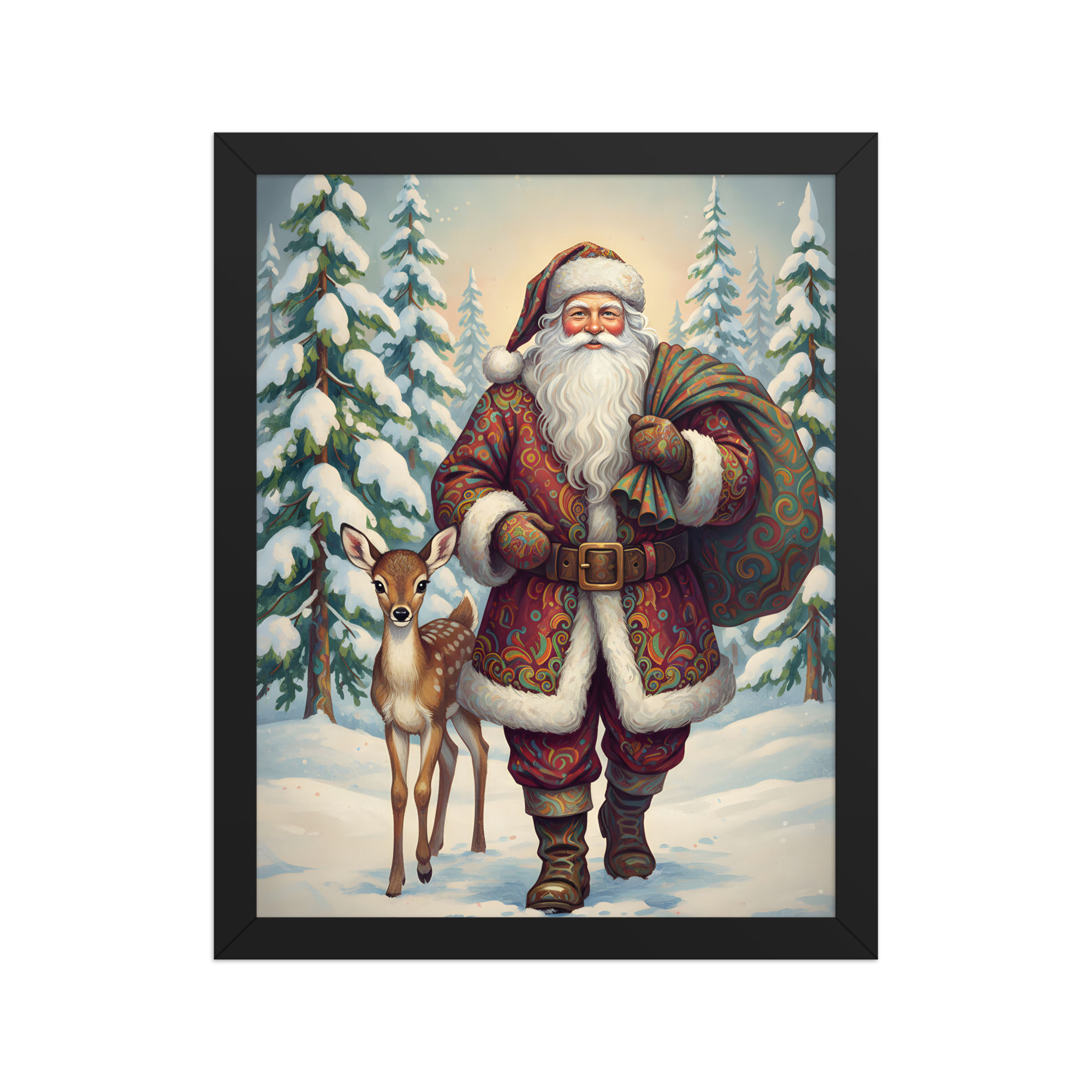 Santa and Deer Festive Wall Art