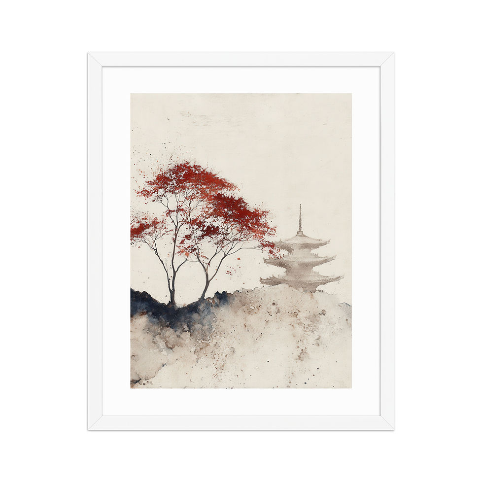 Thumbnail: Japandi Japanese Temple with Cherry Blossoms in Red Sumi-e Inspired