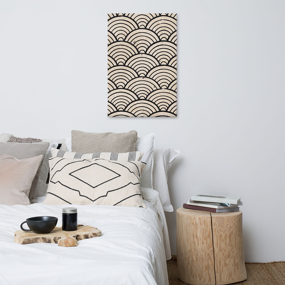 Thumbnail: Vintage Seigaiha Wave Canvas – Black Ivory Pattern Art