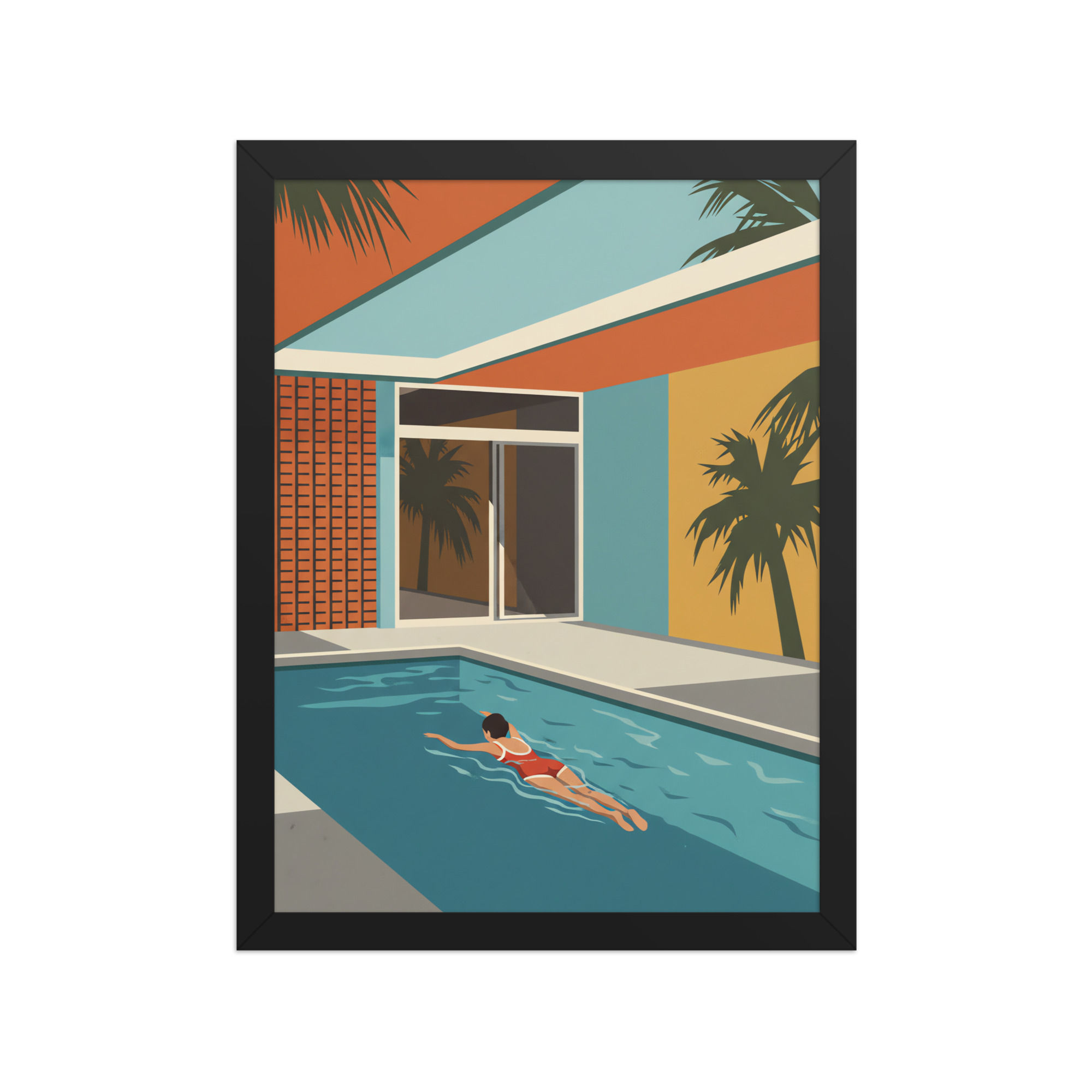 Mid Century Swimmer in Pool Art Print