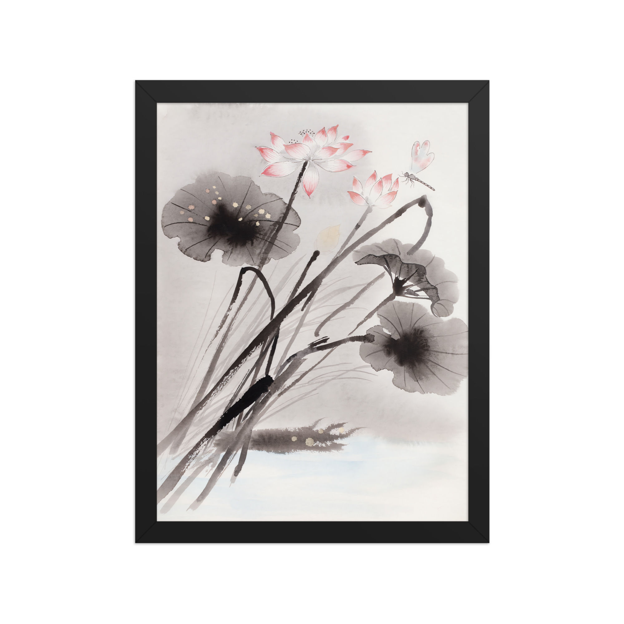 Sumi e Ink Style Flowers Framed Wall Art