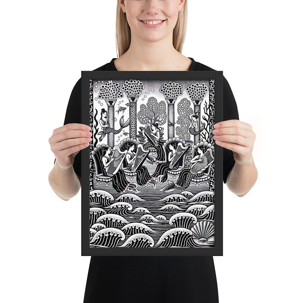 Thumbnail: Mermaid Court Linocut Style Bedroom Print