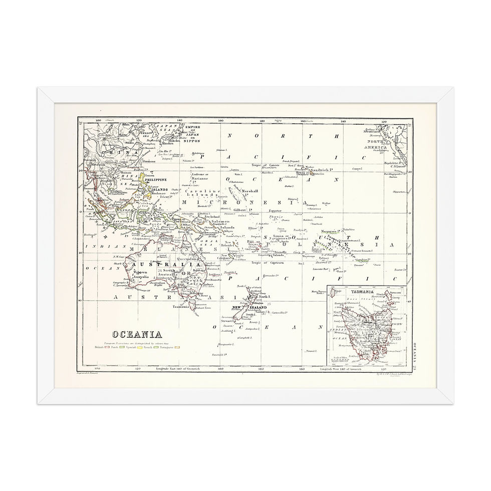 Thumbnail: Oceania | Framed vintage map