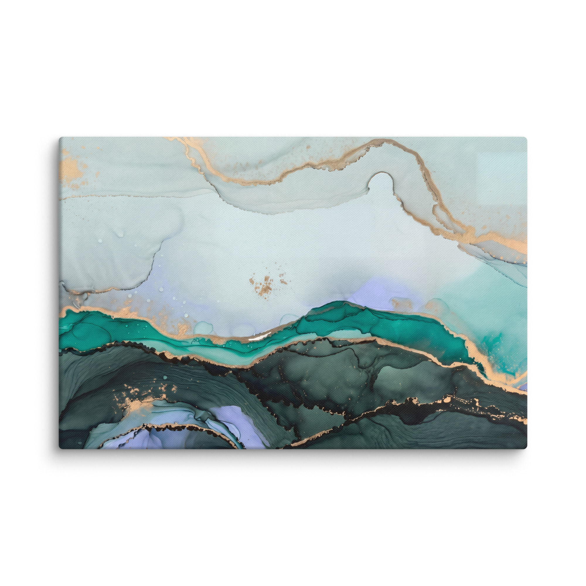 Verdant Ridge Alcohol Ink Canvas – Emerald Gold Wall Art