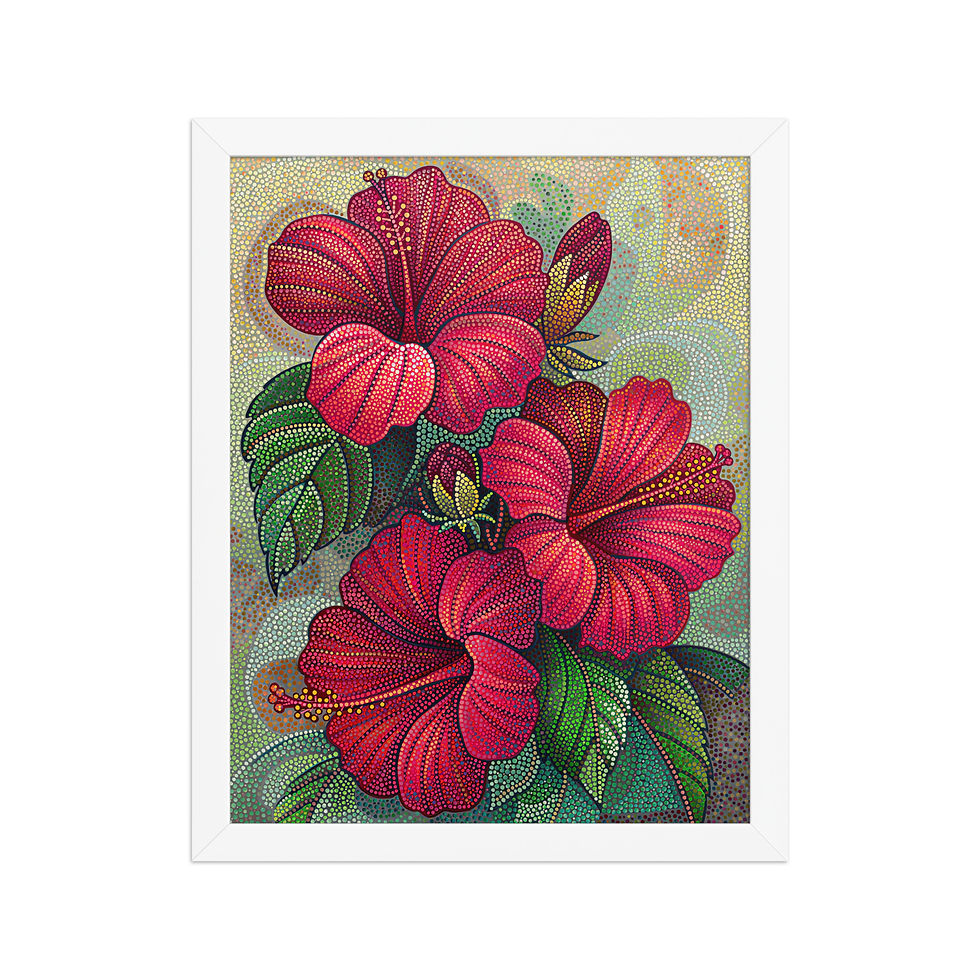 Thumbnail: Pointilist Hibiscus Flower Framed Wall Art