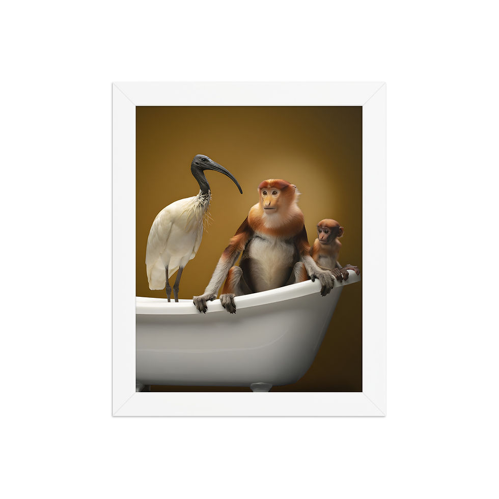 Thumbnail: Animal Trio in a Bath Framed Art Print