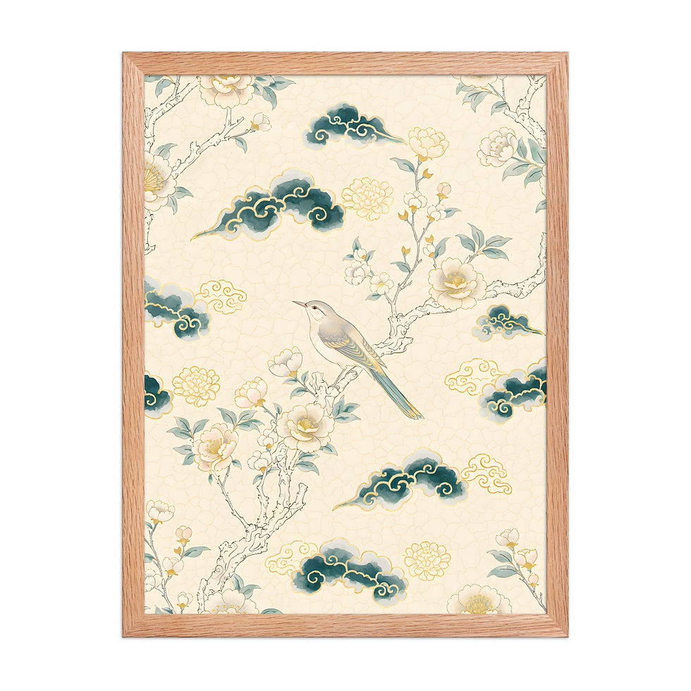 Thumbnail: Chinoiserie Bird and Clouds Framed Wall Art
