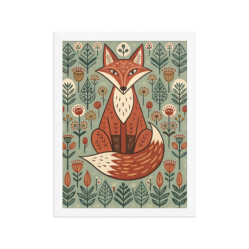 Thumbnail: Folk Art Fox in a Meadow Art Print