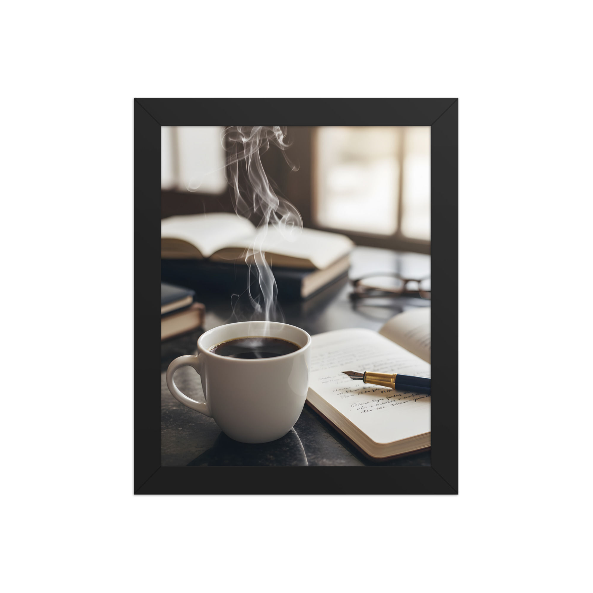 Morning Coffee and Notebook Framed Print