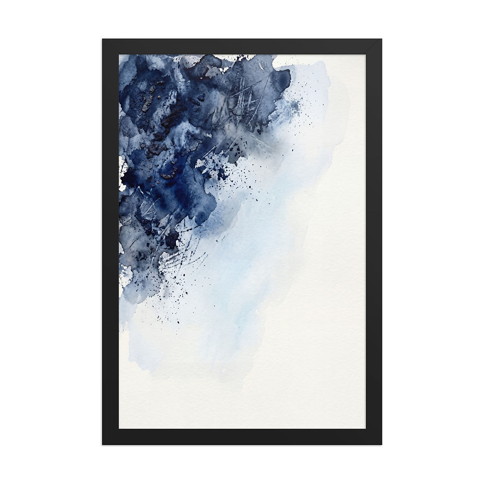 Thumbnail: Framed abstract blue watercolor art print with black frame, modern coastal wall decor, perfect as framed wall art or framed poster for home.