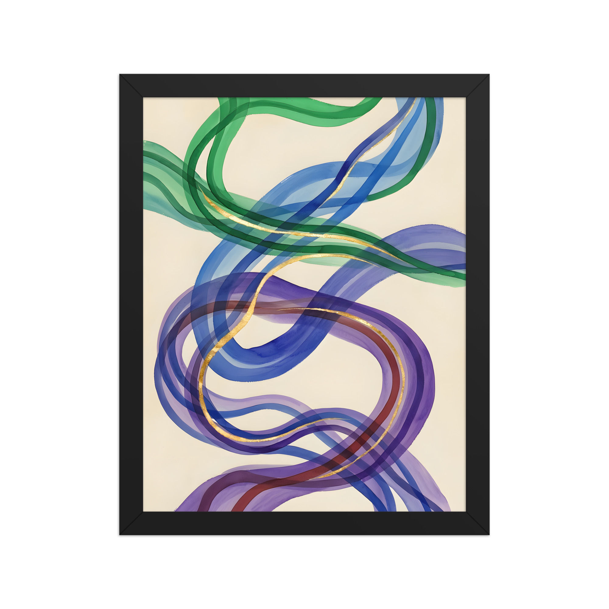 Flowing Green, Blue and Purple Ribbons Framed Minimalist Wall Art