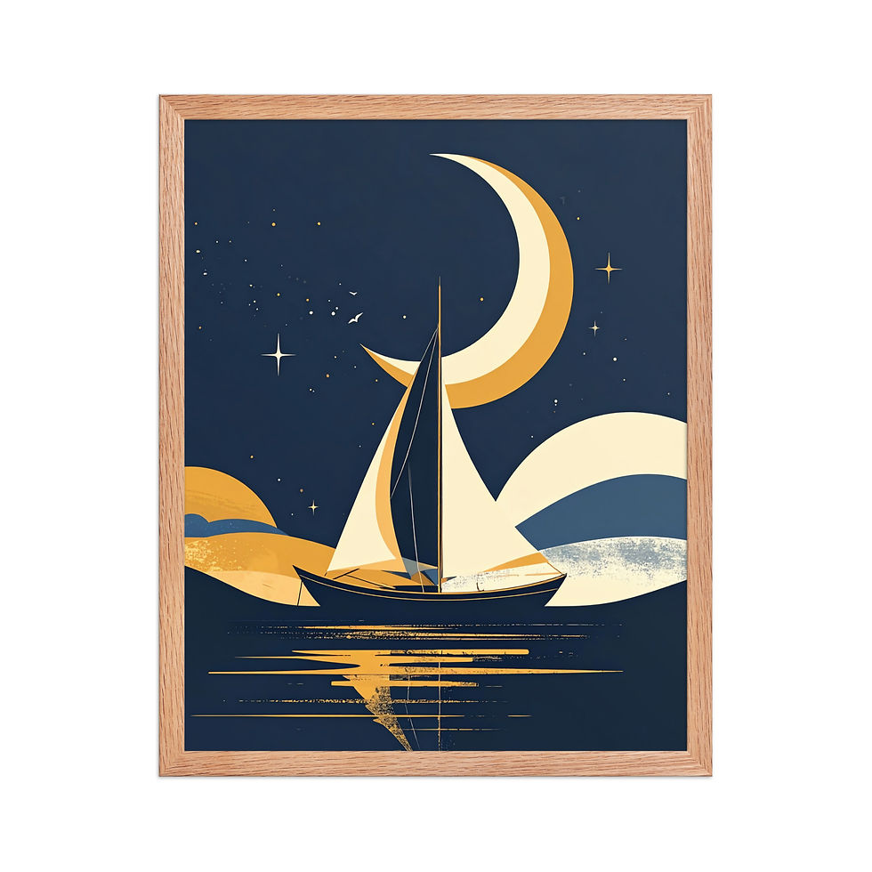 Thumbnail: Minimalist Moon and Boat Art Print