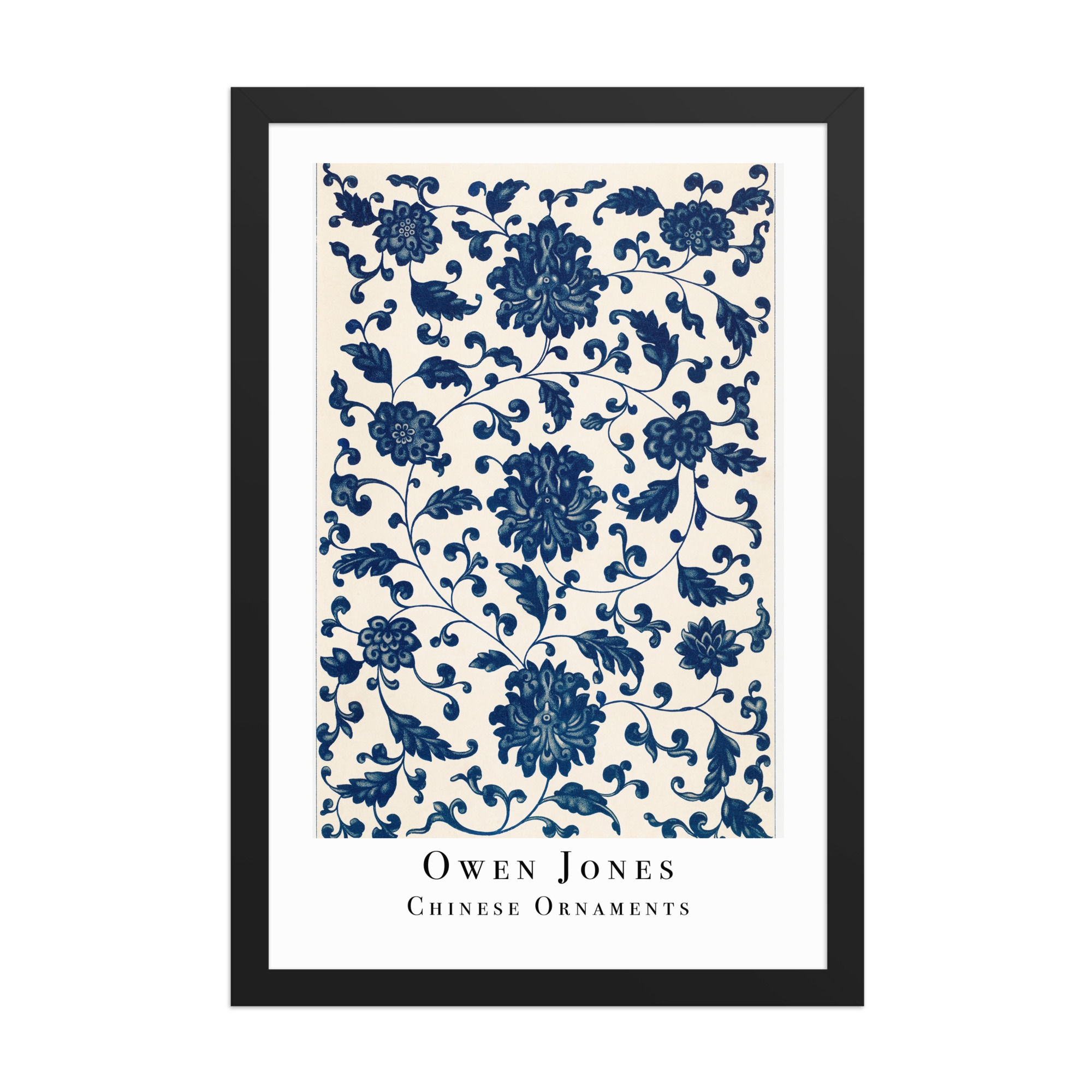 Owen Jones Framed Wall Art: Chinese Ornaments blue leaves for Elegant Home Decor