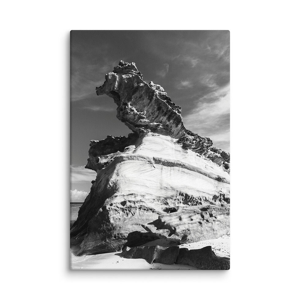 Thumbnail: Sculpted Rock Formation Against Stormy Sky – Monochrome Canvas Print