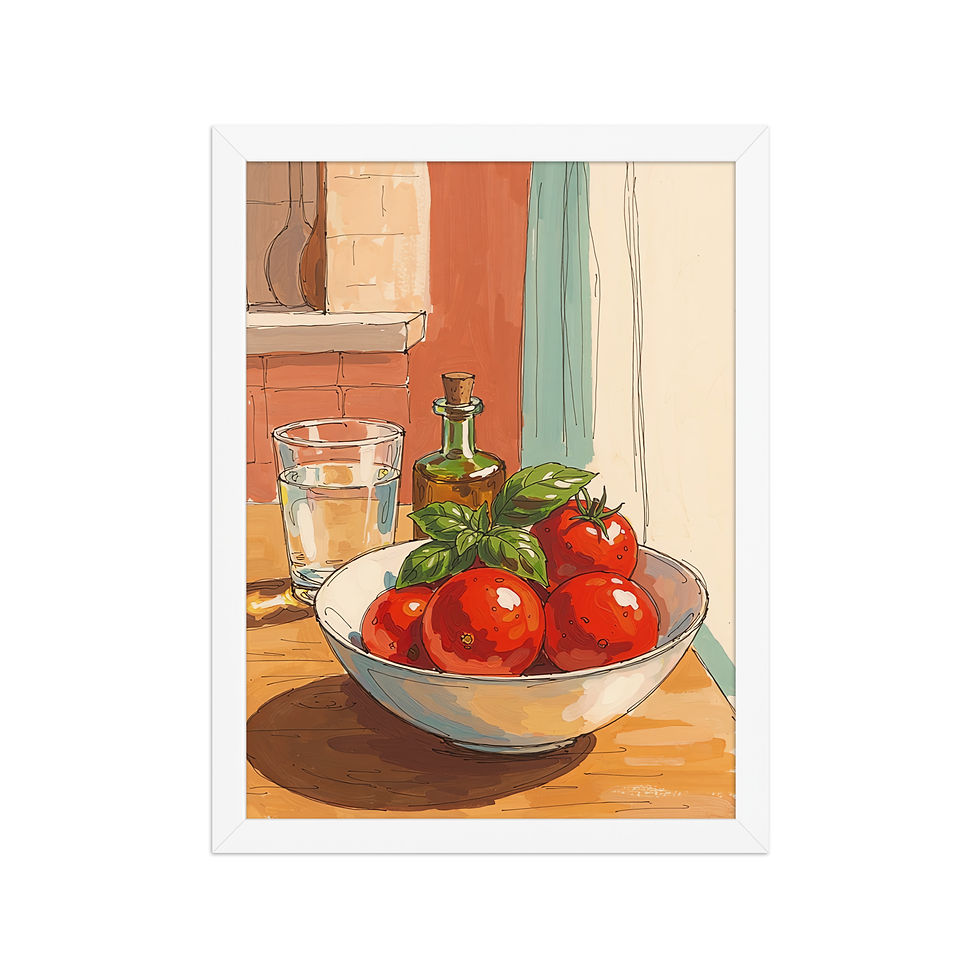 Thumbnail: Tomatoes and Oil Mediterranean Art Print for Kitchen