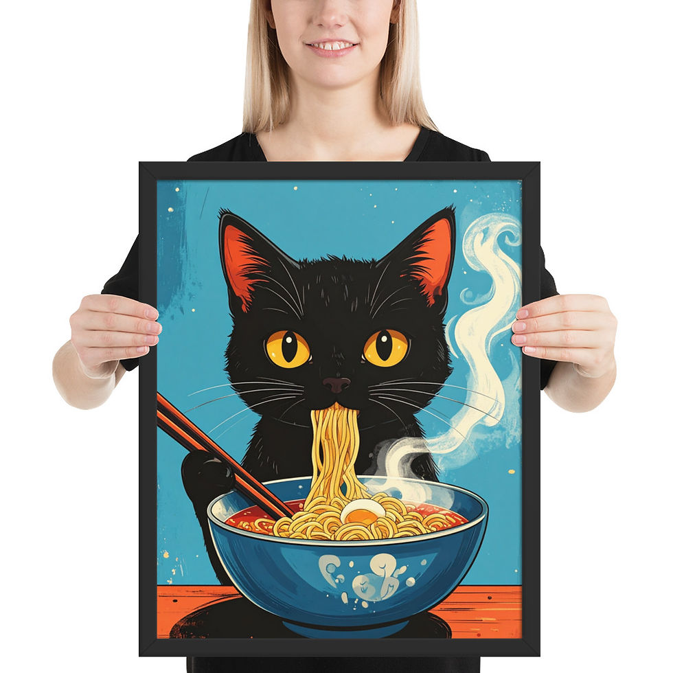Thumbnail: Cat Eating Noodles on Blue