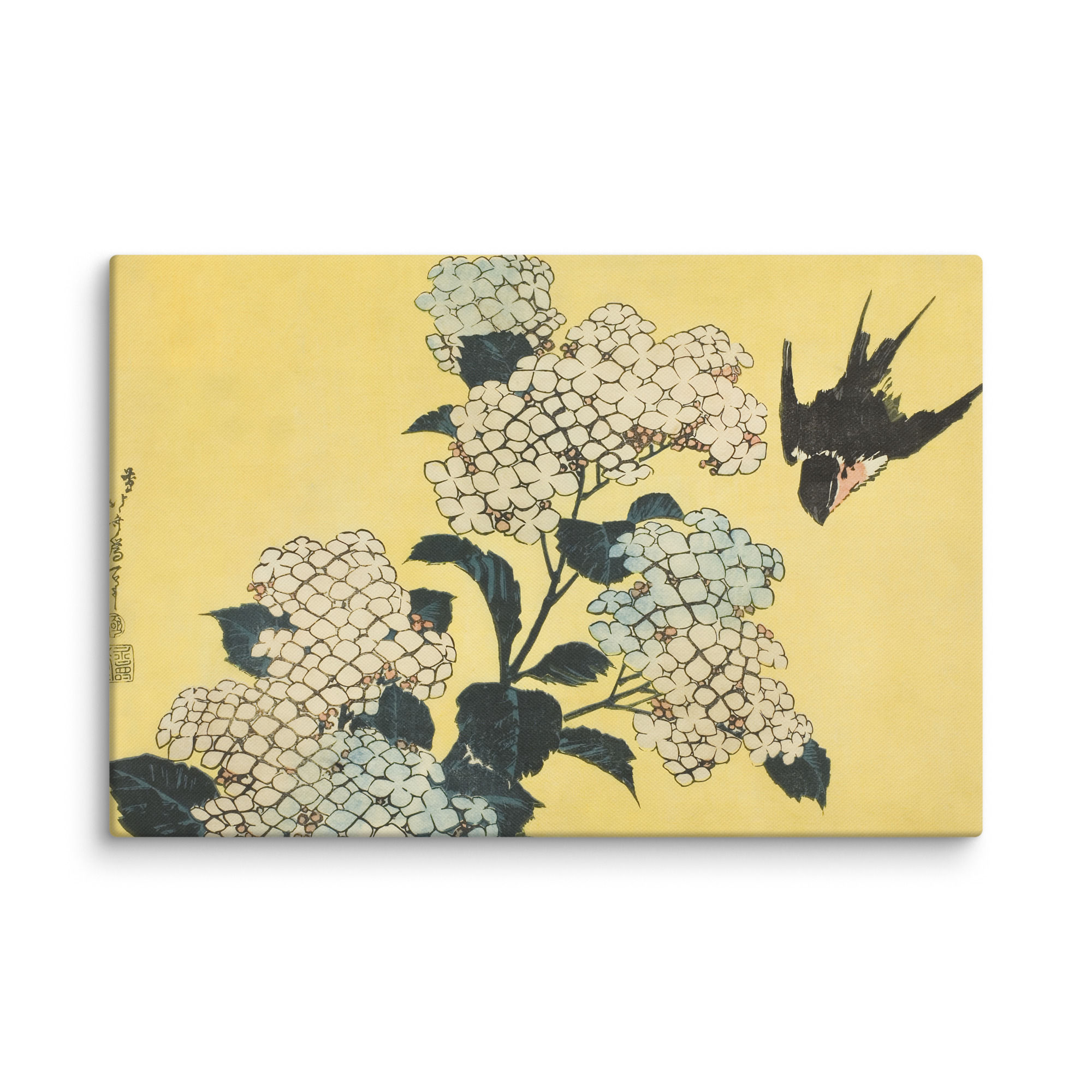 Hydrangea and Swallow Canvas Print | Hokusai Japanese Botanical Art