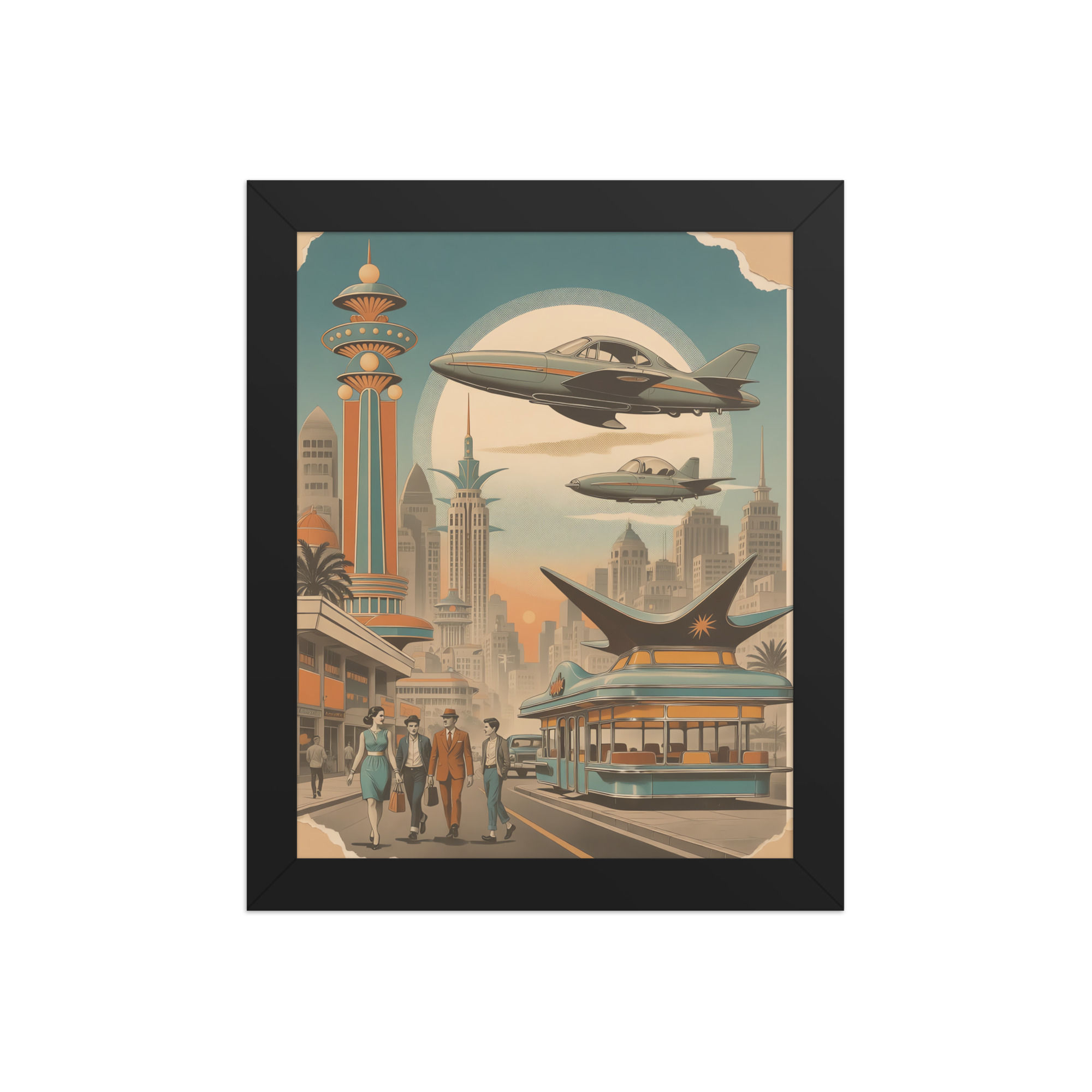 Retro City at Sunset Art Print