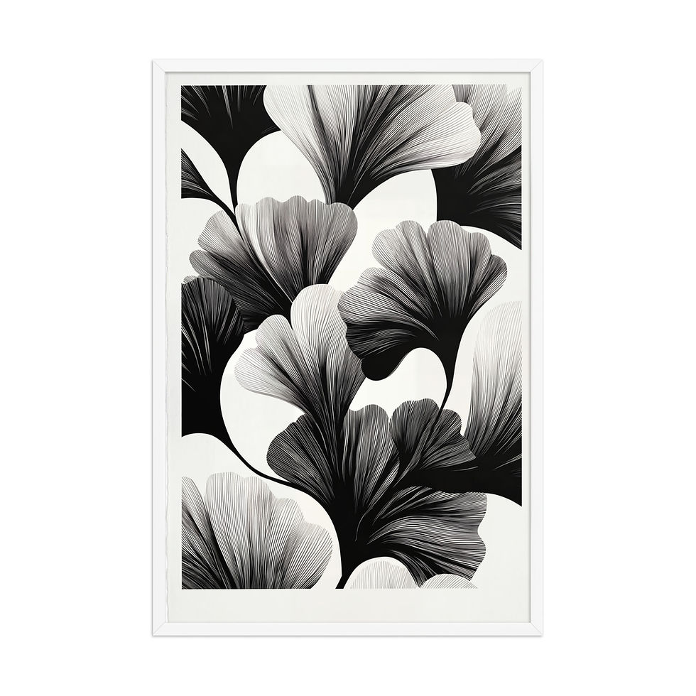 Thumbnail: Black and White Ginkgo Leaves Framed Art: Botanical Wall Decor Print