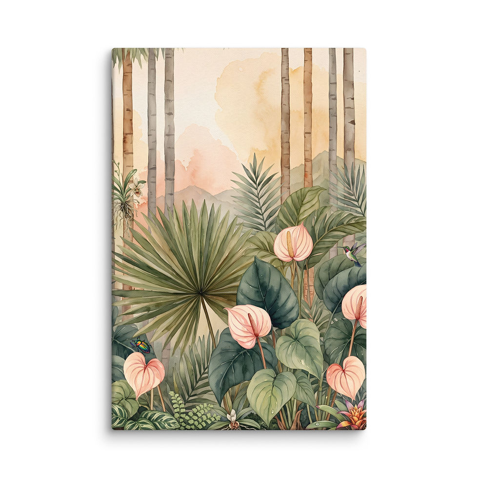 Thumbnail: Tropical Forest Canvas - Watercolor Botanical Jungle Wall Art