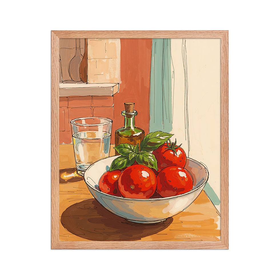 Thumbnail: Tomatoes and Oil Mediterranean Art Print for Kitchen