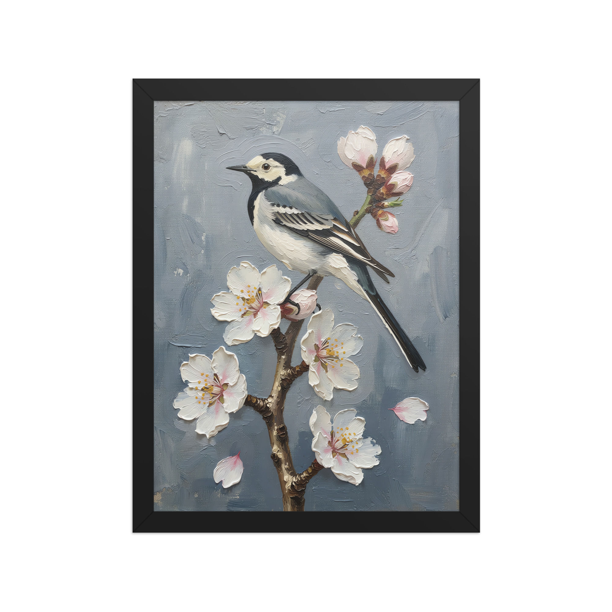Almond Blossom Bird in Impasto Style Print