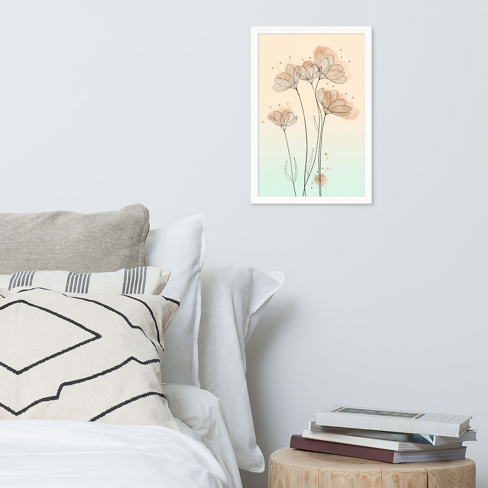 Thumbnail: Blush Meadow Delicate Floral Line Art Framed Mega Print