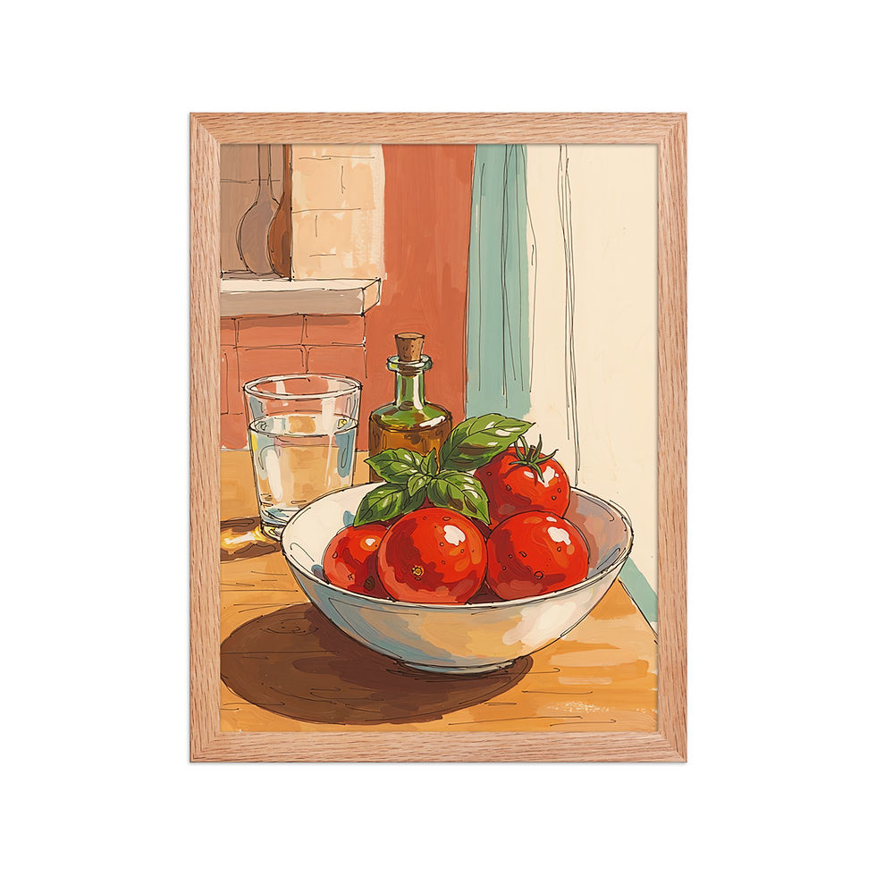 Thumbnail: Tomatoes and Oil Mediterranean Art Print for Kitchen