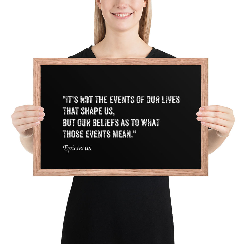 Thumbnail: Framed poster with white quote by Epictetus on black background, in a matte black frame, perfect for framed wall art and framed art.