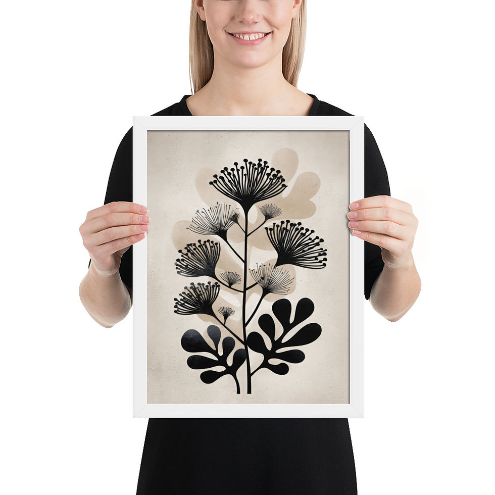 Thumbnail: Floral Black & Beige Abstract Wall Art Print 